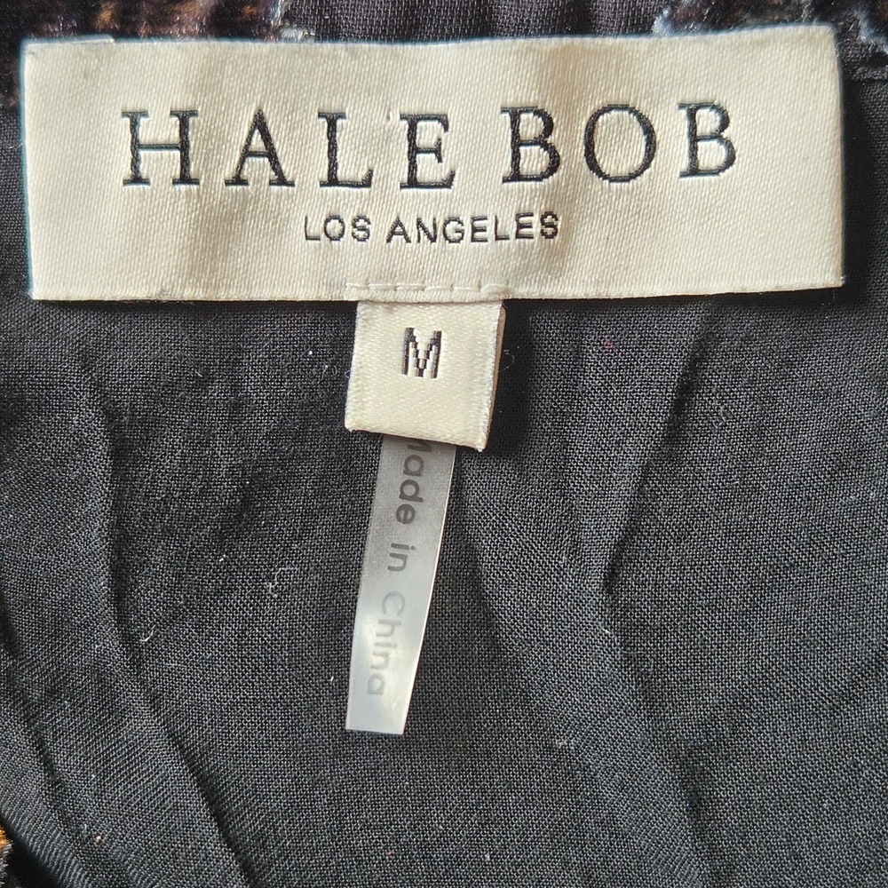 Hale Bob Silk Blend Burnout Velvet Mini Dress Charcoal Gray Copper Damask M - Picture 10 of 12